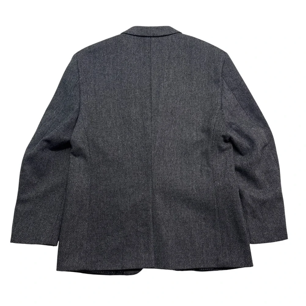 Adolfo 40S Gray Black Herringbone Tweed Lambswool Blazer Jacket Sport Suit Coat